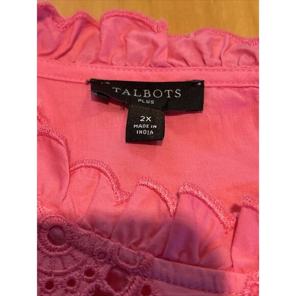 Talbots Woman’s Tunic Top. 2XL. Lined. Cotton. Pink. Lace. Ruffle - Picture 3 of 10